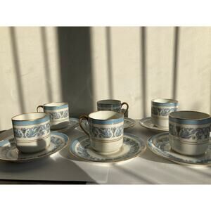 Vtg Charles Ahrenfeldt Limoges Frontenac Footed Demitasse Cups And Saucers 6 Set